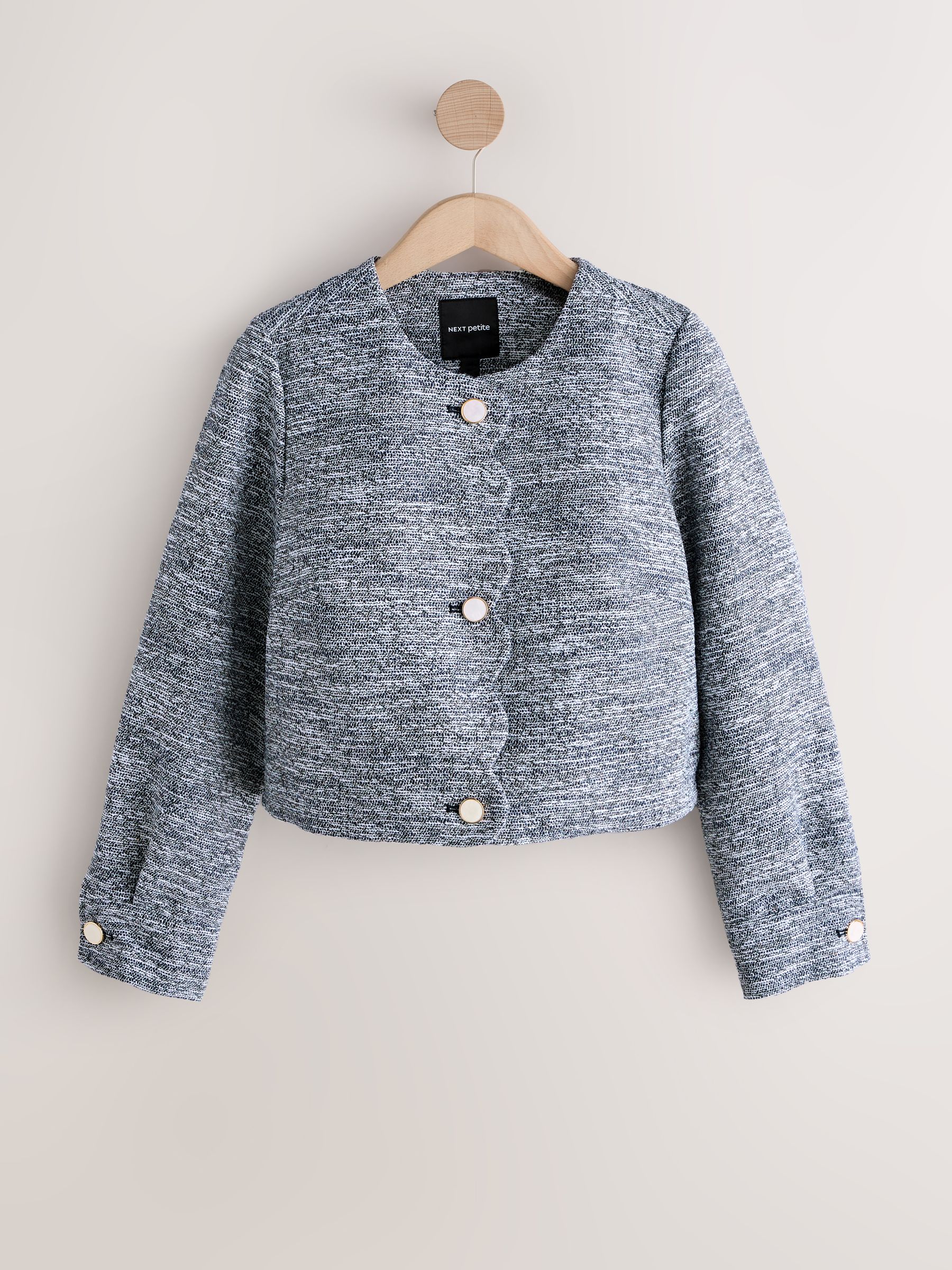 Buy Blue Marl Boucle Scallop Collarless Jacket from Next Romania