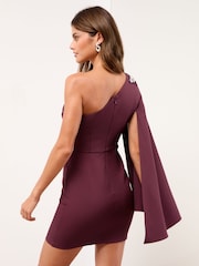 Lipsy Wine Petite Embellished Cape One Shoulder Mini Shift Dress - Image 4 of 4