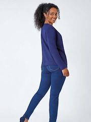 Azul - Roman Petite Plain Stretch Cardigan - Imagem 3 de 5