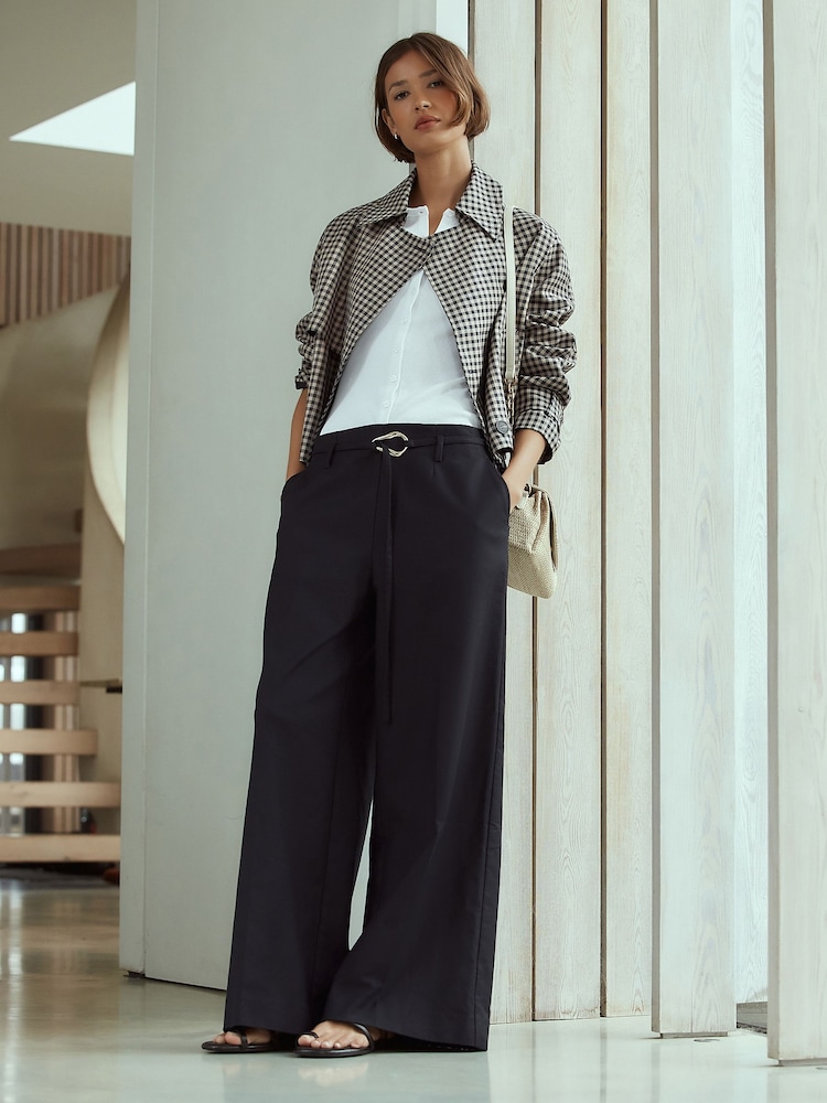Navy N. Premium Twill Belted Wide Leg Trousers - Image 1 of 7