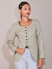 Monochrome Check Collarless Jacket - Image 2 of 7