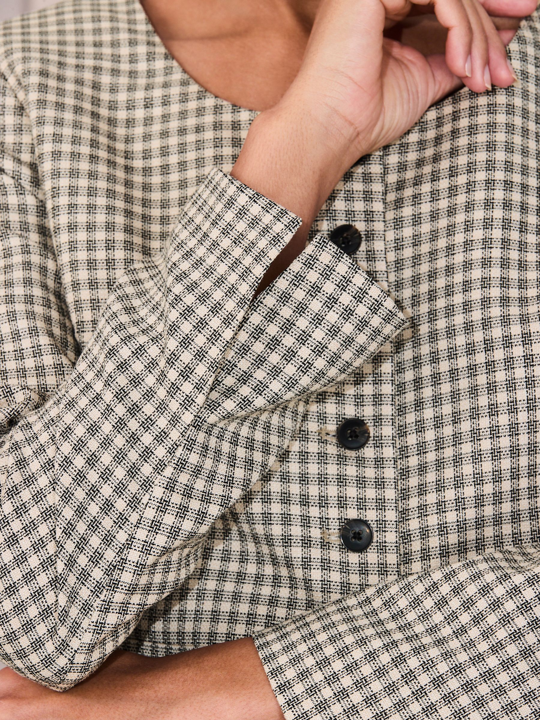 Next：日本 Black/White Check - チェック ノーカラー ジャケット from