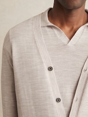 Reiss Wicker Brown Melange West Merino Wool Button Through Cardigan - Image 4 of 6