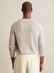 Reiss Wicker Brown Melange West Merino Wool Button Through Cardigan - Image 5 of 6