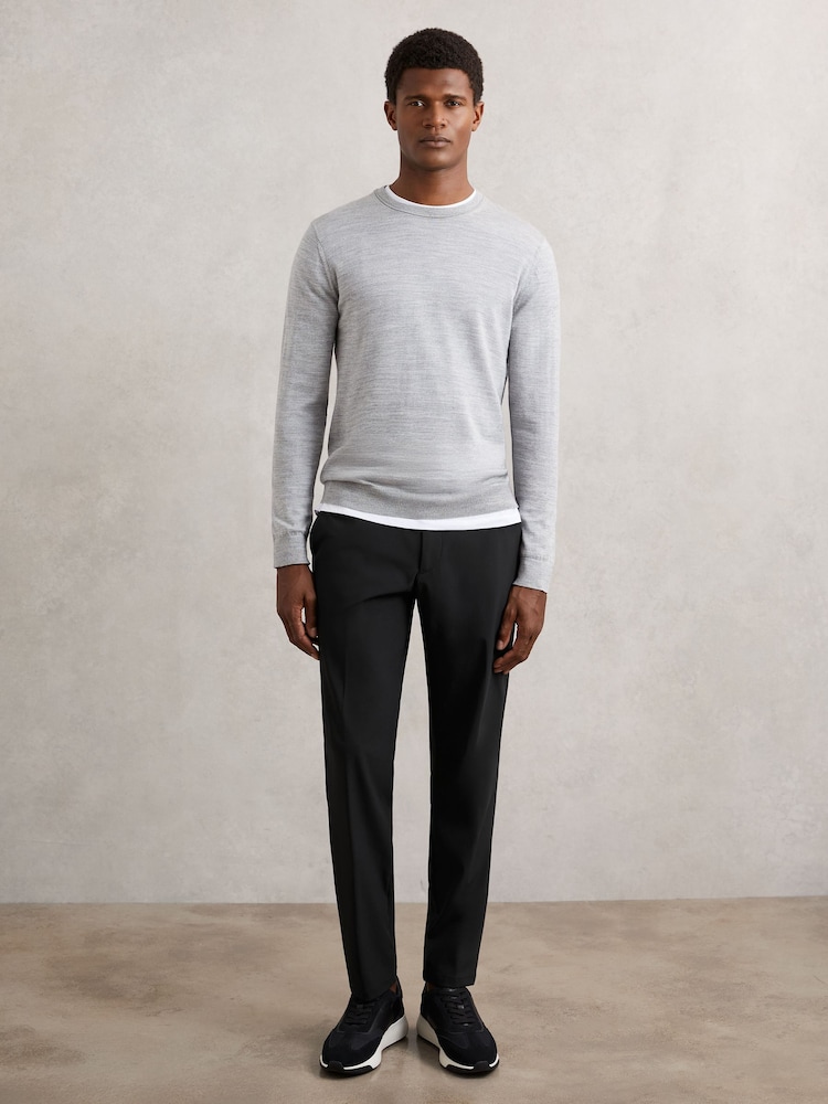Reiss Black Split Technical Relaxed Drawstring Trousers - Image 1 of 6