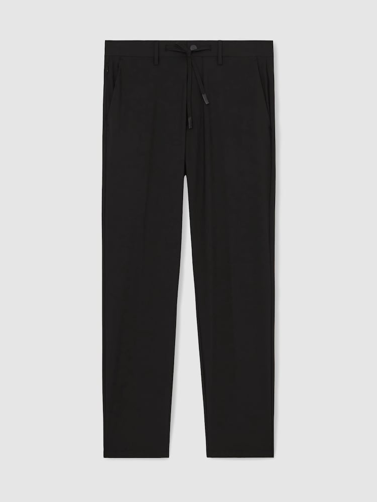 Reiss Black Split Technical Relaxed Drawstring Trousers - Image 2 of 6