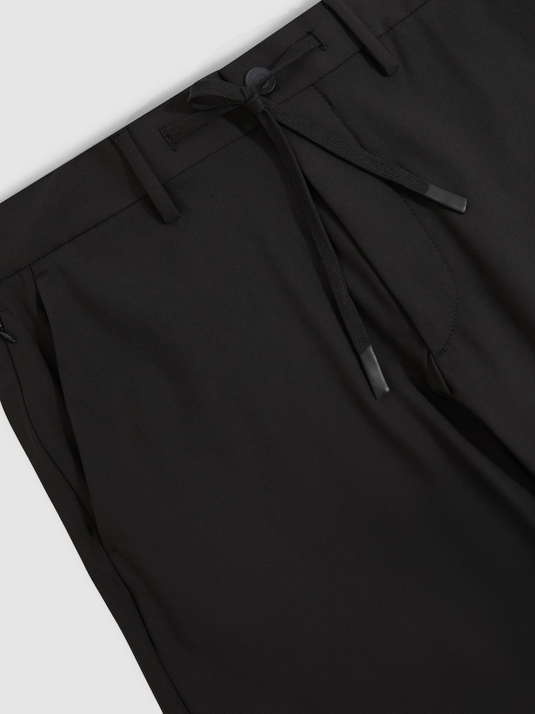 Reiss Black Split Technical Relaxed Drawstring Trousers - Image 6 of 6