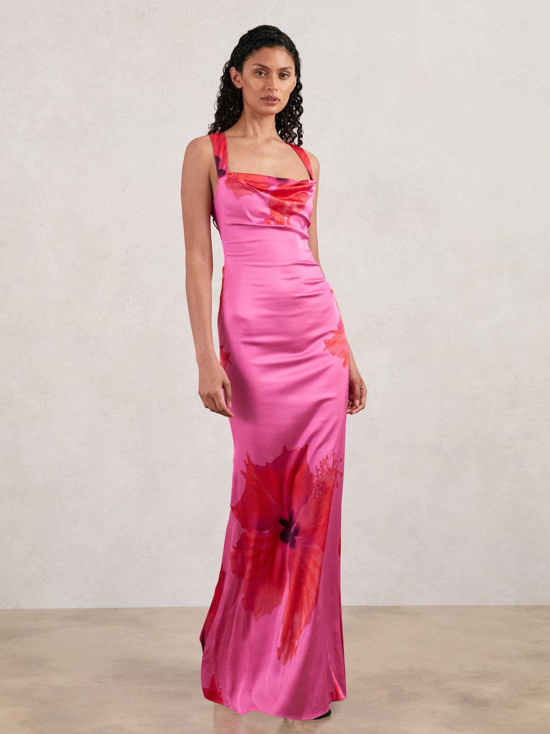 Good American Good Pink Good Satin Floral Maxi Dress In Pink