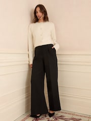 Love & Roses Cream Encrusted Crew Neck Cardigan With Wool - Image 3 of 4
