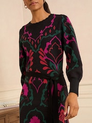 Love & Roses Black Floral Jaquard Knitted Midi Dress - Image 2 of 4