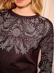 Love & Roses Embellished Knitted Tie Back Jumper - Bild 2 von 4