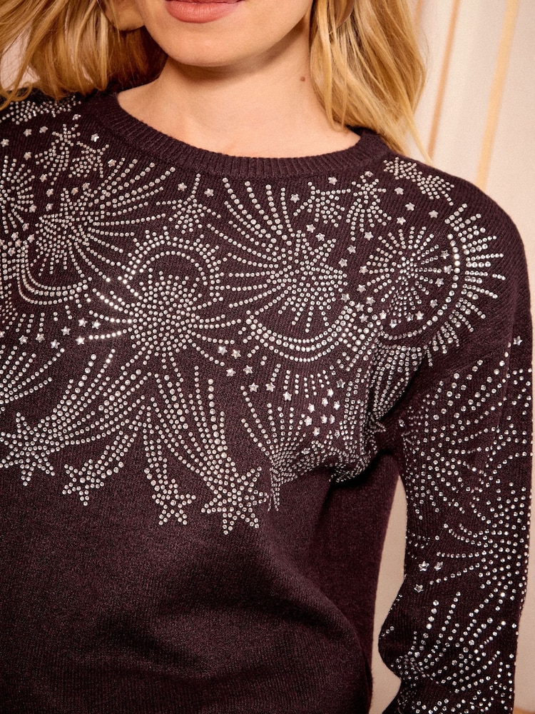 Love & Roses Embellished Knitted Tie Back Jumper - Bild 2 von 4