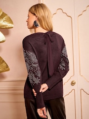 Love & Roses Embellished Knitted Tie Back Jumper - Bild 4 von 4