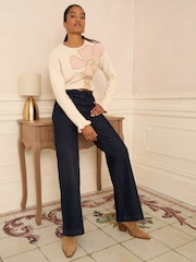 Love & Roses Ivory Tinsel Flower Cornelli Knit Jumper - Image 3 of 4