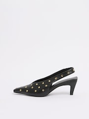Love & Roses Black Real Leather Chisel Toe Slingback Smart Kitten Heel Court Shoes - Image 6 of 6