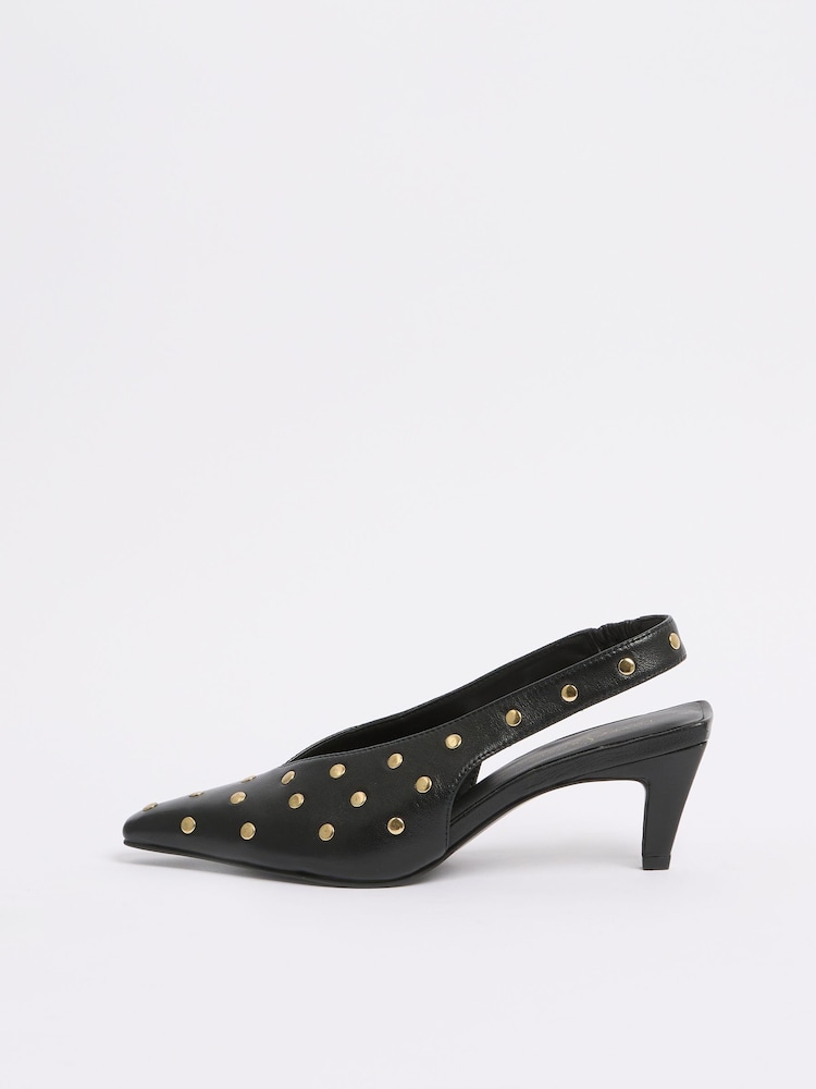 Love & Roses Black Real Leather Chisel Toe Slingback Smart Kitten Heel Court Shoes - Image 6 of 6