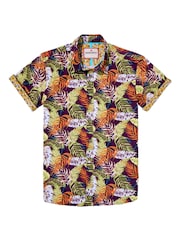 Joe Browns Purple Palm Leaf Print Casual Short Sleeve 100% Cotton Shirt - Image 1 of 4