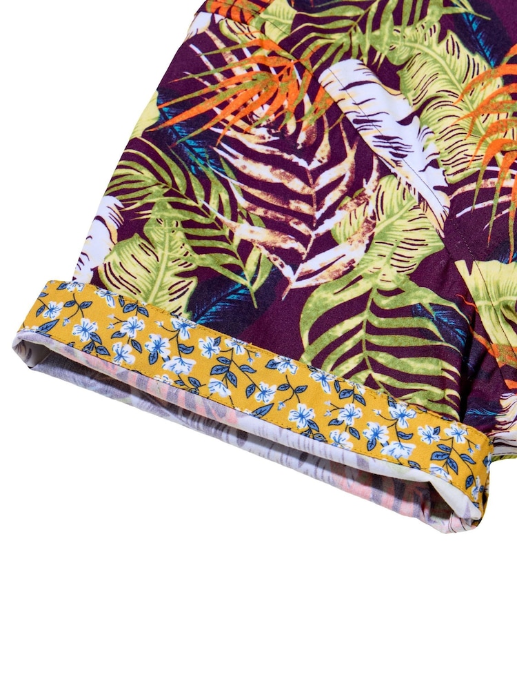 Joe Browns Purple Palm Leaf Print Casual Short Sleeve 100% Cotton Shirt - Image 2 of 4