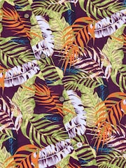 Joe Browns Purple Palm Leaf Print Casual Short Sleeve 100% Cotton Shirt - Image 3 of 4