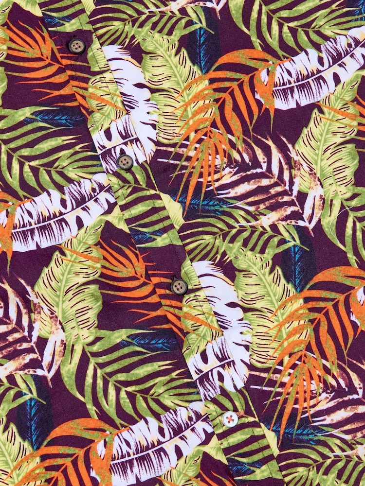 Joe Browns Purple Palm Leaf Print Casual Short Sleeve 100% Cotton Shirt - Image 2 of 4