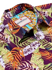 Joe Browns Purple Palm Leaf Print Casual Short Sleeve 100% Cotton Shirt - Image 4 of 4