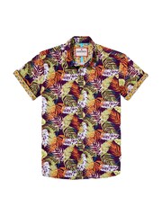 Joe Browns Purple Palm Leaf Print Casual Short Sleeve 100% Cotton Shirt - Image 4 of 4