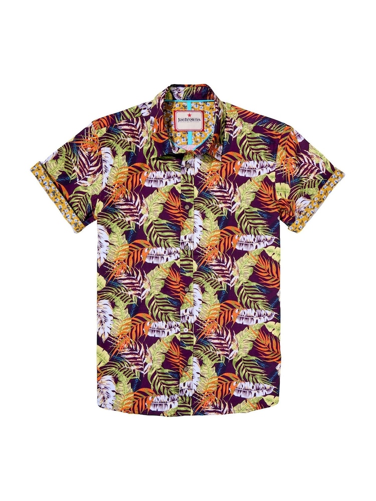 Joe Browns Purple Palm Leaf Print Casual Short Sleeve 100% Cotton Shirt - Image 4 of 4