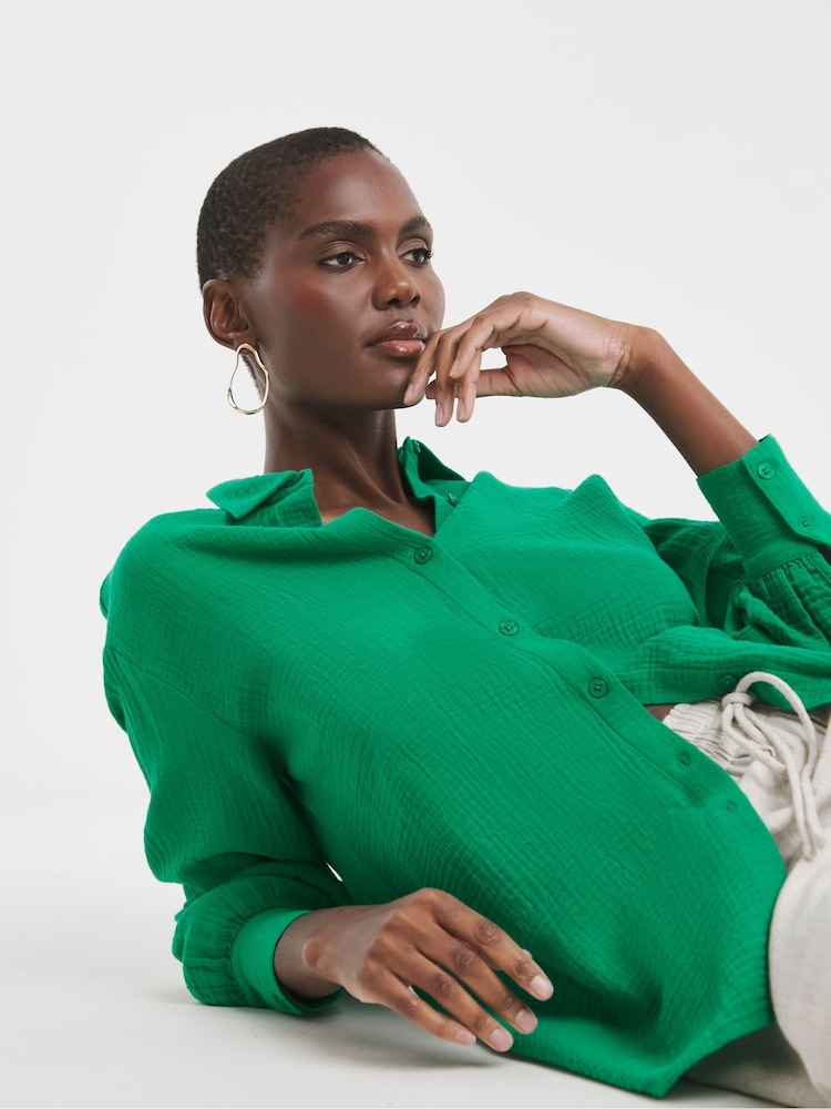 JD Williams Green 100% Cotton Relaxed Shirt - Image 4 of 4