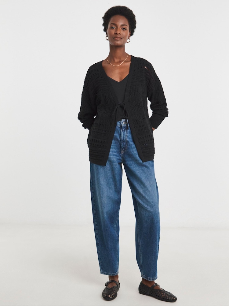 JD Williams Black Tie Front Crochet Cardigan - Image 1 of 4