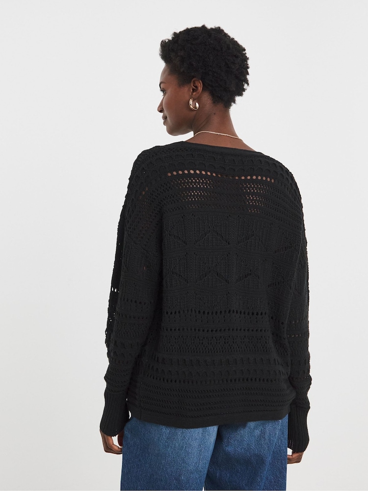 JD Williams Black Tie Front Crochet Cardigan - Image 2 of 4