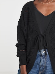JD Williams Black Tie Front Crochet Cardigan - Image 4 of 4