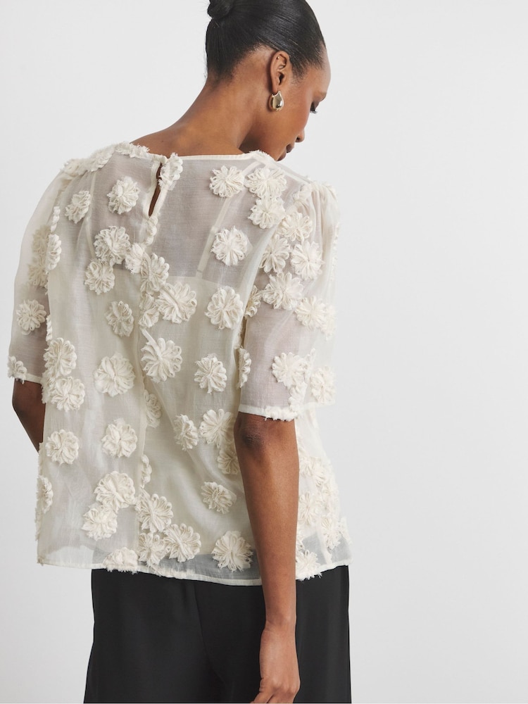 Joanna Hope Floral Textured White Blouse - Image 2 of 4 Joanna Hope Floral Textured White Blouse - Image 2 of 4