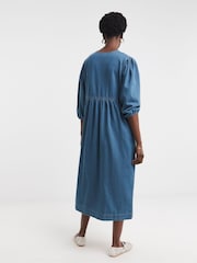 JD Williams Blue Denim Tie Front Peplum Midi Dress - Image 2 of 4