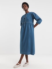 JD Williams Blue Denim Tie Front Peplum Midi Dress - Image 4 of 4
