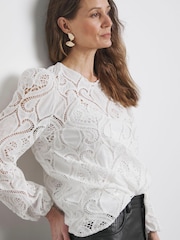 Joanna Hope Premium Broderie Tie Sleeve White Blouse - Image 1 of 4