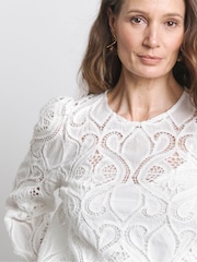 Joanna Hope Premium Broderie Tie Sleeve White Blouse - Image 3 of 4