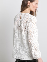 Joanna Hope Premium Broderie Tie Sleeve White Blouse - Image 4 of 4