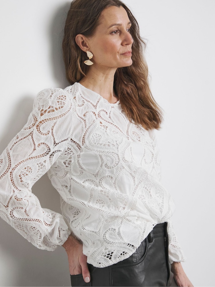 Joanna Hope Premium Broderie Tie Sleeve White Blouse - Image 4 of 4 Joanna Hope Premium Broderie Tie Sleeve White Blouse - Image 4 of 4