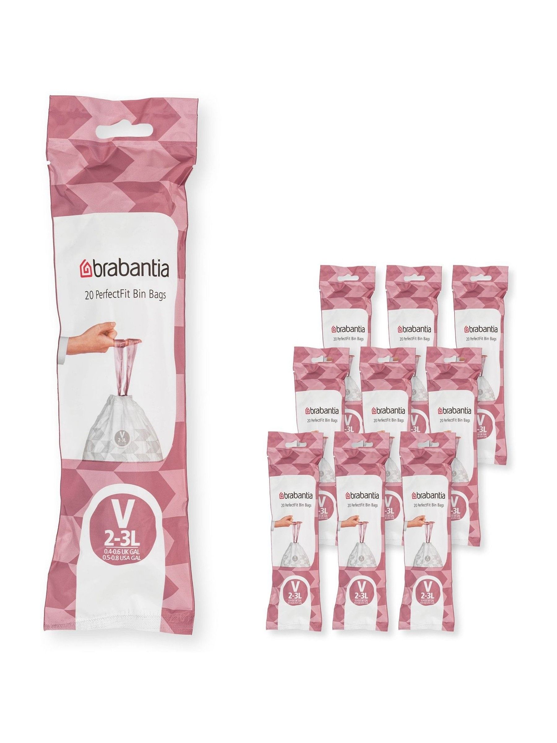 Brabantia White - Code V Perfectfit Bin Liners Multipack (Size V/2-3 Litre) Thick Plastic Trash Bags With Tie Tape Drawstring Handles (200 Bags) - Image 2