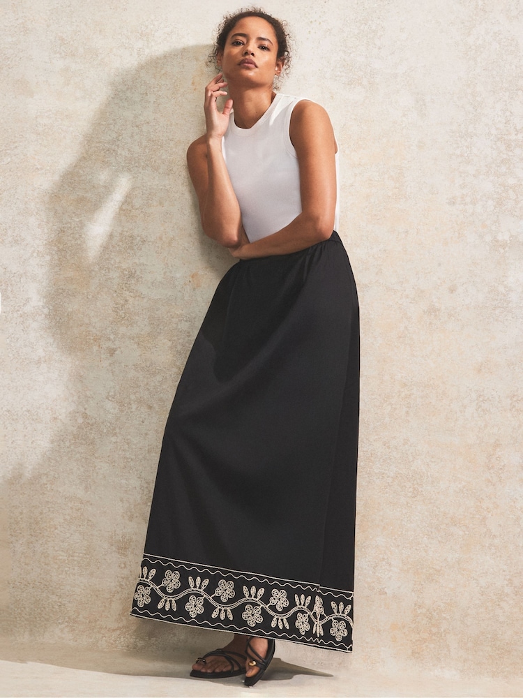 Ro&Zo Black Petite Embroidered Maxi Skirt - Image 1 of 4
