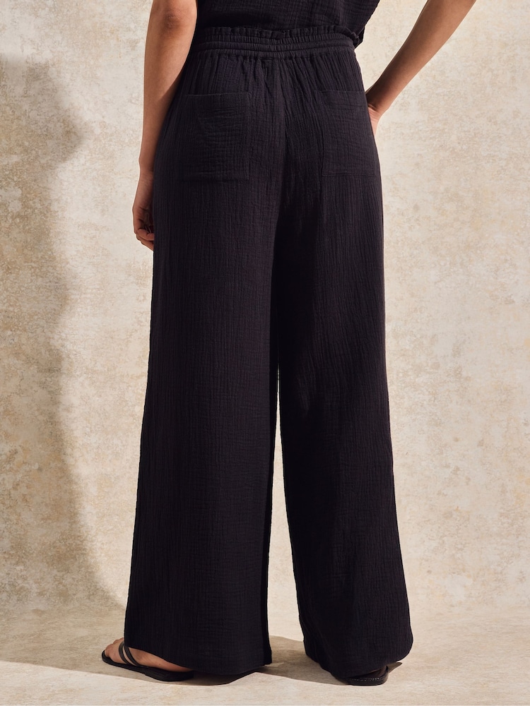 Ro&Zo Cheesecloth Wide Leg 100% Cotton Trousers - Image 5 of 6