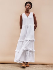 Ro&Zo White V-Neck Cheesecloth Midaxi 100% Cotton Dress - Image 1 of 3