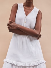 Ro&Zo White V-Neck Cheesecloth Midaxi 100% Cotton Dress - Image 3 of 3