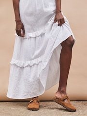 Ro&Zo White V-Neck Cheesecloth Midaxi 100% Cotton Dress - Image 4 of 5