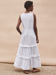 Ro&Zo White V-Neck Cheesecloth Midaxi 100% Cotton Dress - Image 5 of 5