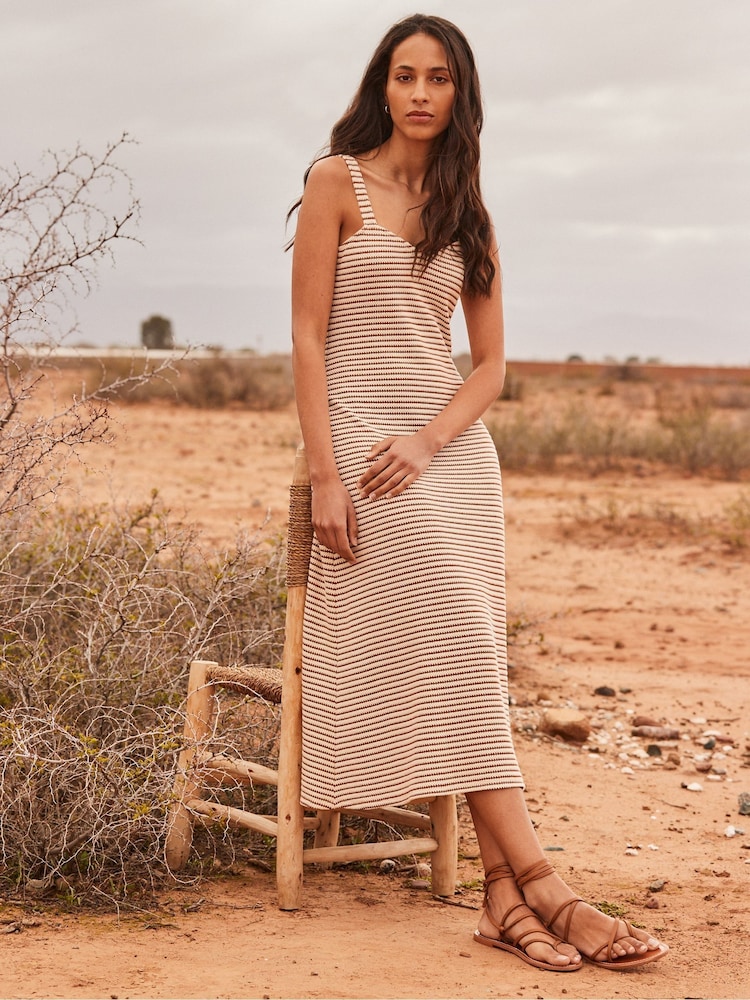 Ro&Zo Brown Stripe Knit Sweetheart Neck Dress - Image 1 of 5