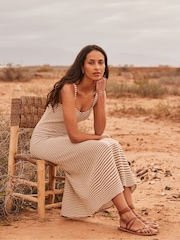 Ro&Zo Brown Stripe Knit Sweetheart Neck Dress - Image 2 of 5