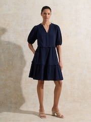 Ro&Zo Blue Petite Short Sleeve Cheesecloth 100% Cotton Mini Dress - Image 2 of 4