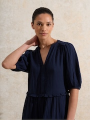 Ro&Zo Blue Petite Short Sleeve Cheesecloth 100% Cotton Mini Dress - Image 3 of 4