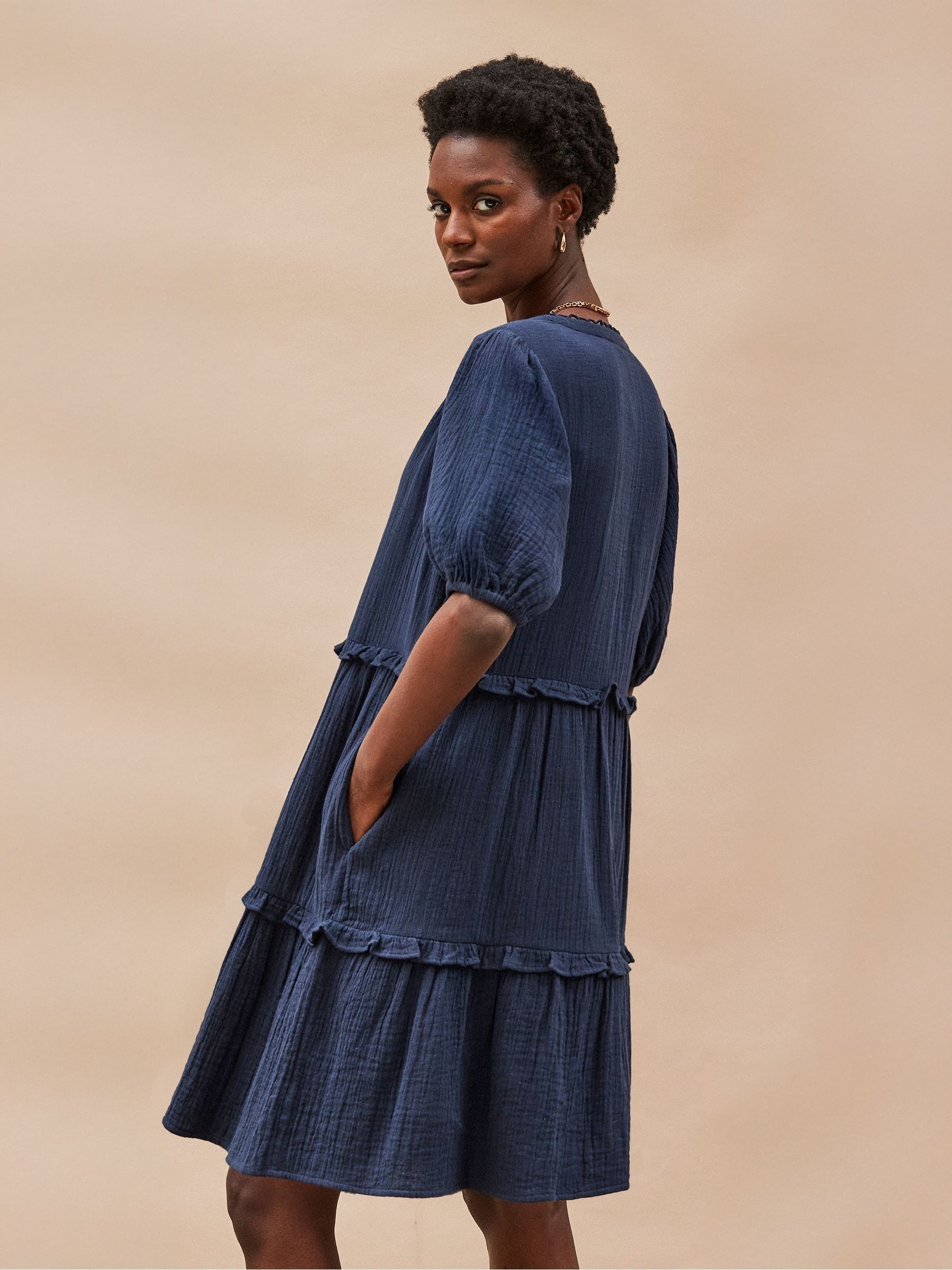 Buy Ro&Zo Blue Short Sleeve Cheesecloth 100% Cotton Mini Dress